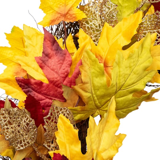 22" Unlit Autumn Harvest Artificial Maple Leaves Thanksgiving Wreath